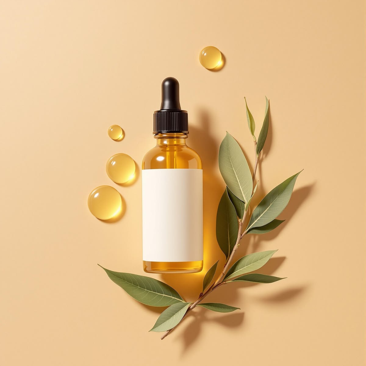 Botanical serum bottle with leaves